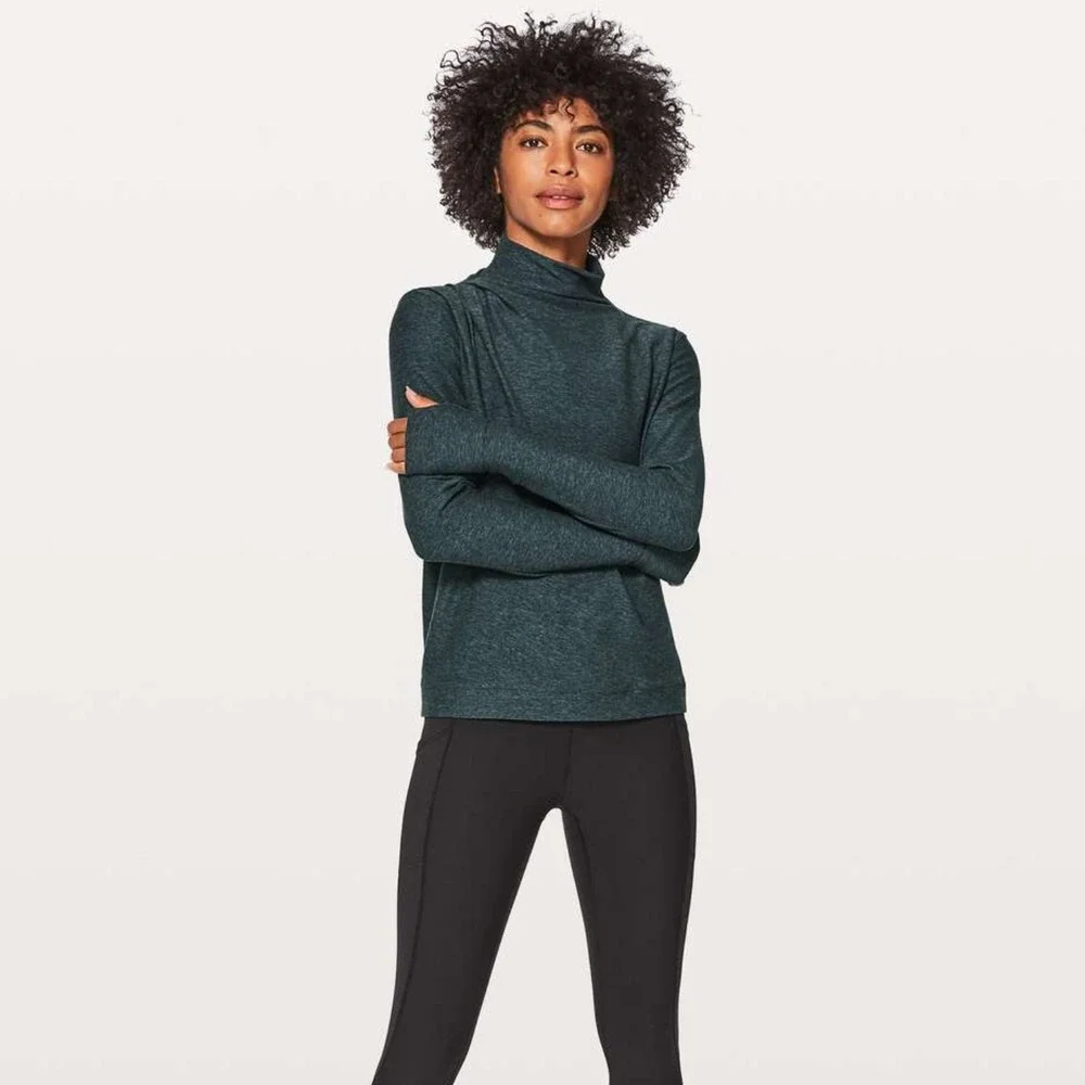 Lululemon Morning Miles Rulu Long Sleeve Heathered Nocturnal Teal Black Size‎ 6